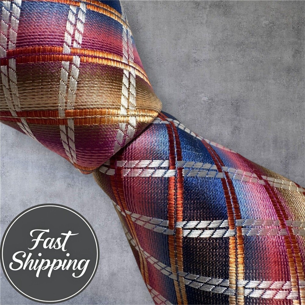 PIERRE CARDIN Necktie Tie Geometric/Plaid Blue/Red/Yellow